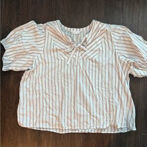 LC Lauren Conrad White and Tan Striped Blouse